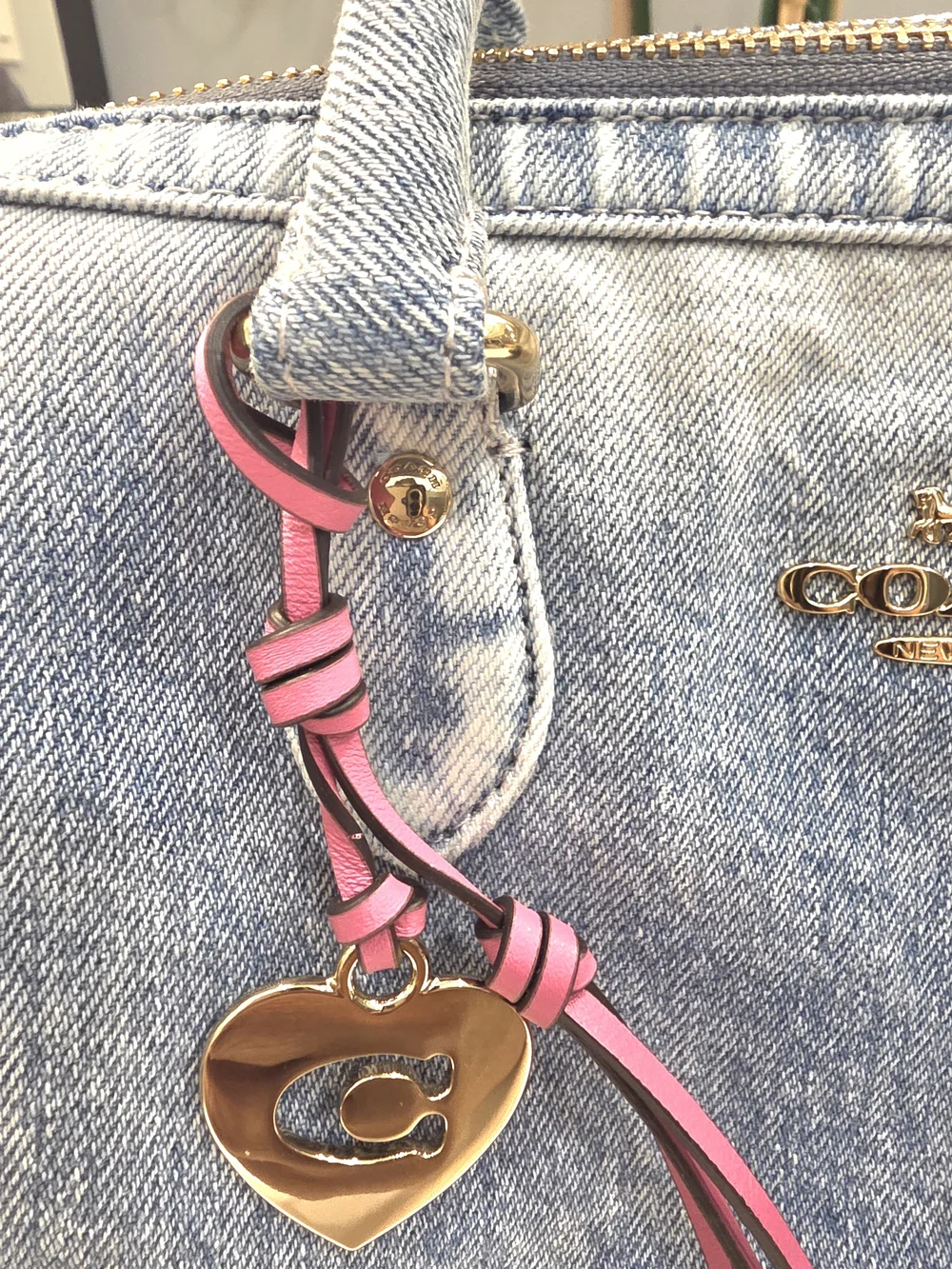 Coach Denim Satchel Bag with Yellow Tag and Pink Charm - Picture 4 of 14